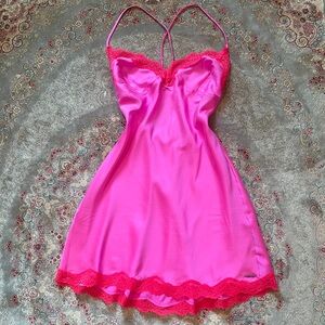 Skims Lace Trimmed Silk Slip Dress - Neon Orchid